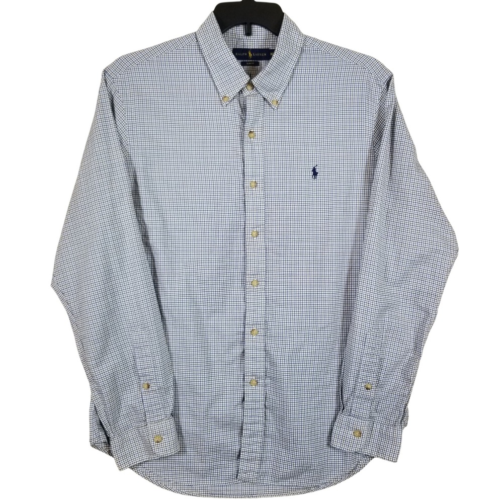 Ralph Lauren Slim Fit Mens XL Blue Gingham Check Button Down Shirt Long Sleeve